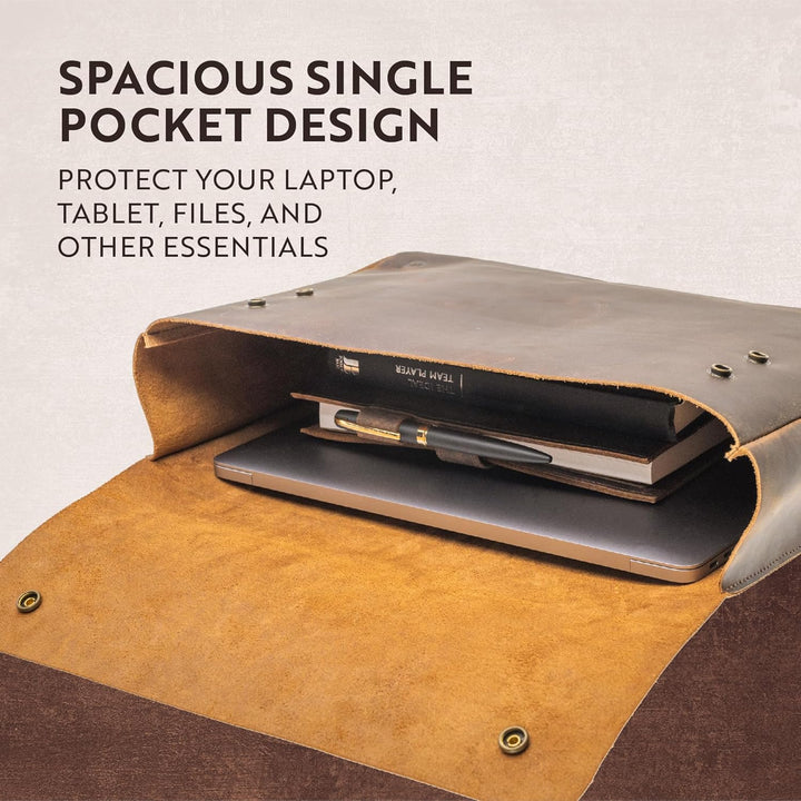 Moonster Laptoptasche Leder Herren Laptop Hülle - Geräumiges Handgefertigtes Design ohne Gurt - Rust