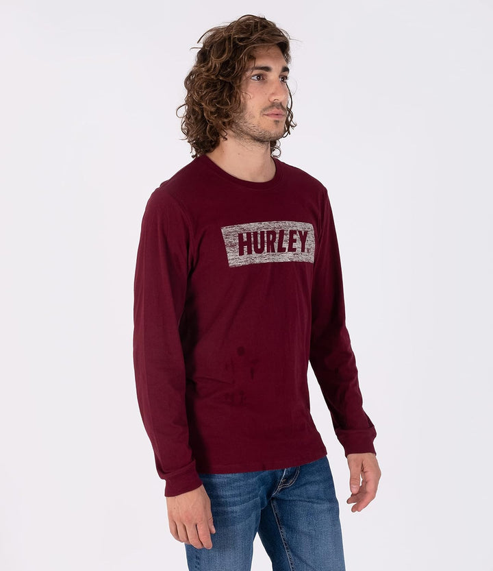 Hurley Herren M Evd WSH Fastlane Bx Texture Ls T-Shirt, M Dunkles Beetroot