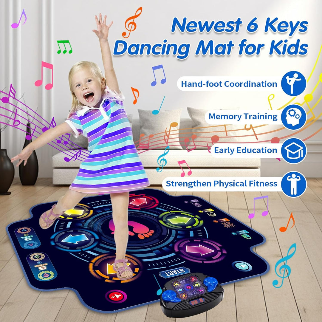 Bluetooth Tanzmatte Kinder Spielzeug für Kinder ab 3-12 Jahre mädchen, Musikmatte mit 6 Tasten, 9 Sc