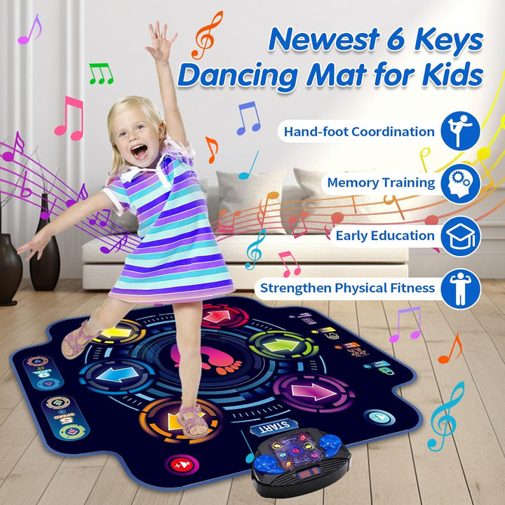Bluetooth Tanzmatte Kinder Spielzeug für Kinder ab 3-12 Jahre mädchen, Musikmatte mit 6 Tasten, 9 Sc