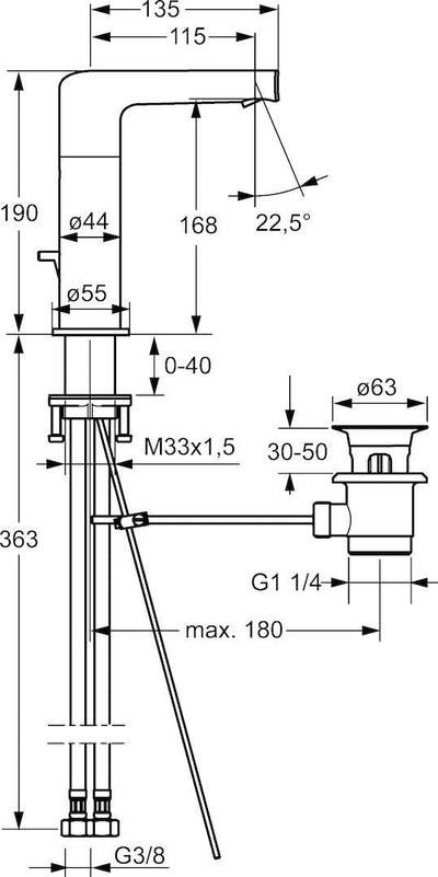 Hansa 55262203 Waschtisch-Einhand-Einlochbatterie Hansaronda 5526, Hebel seitlich bedient, chrom