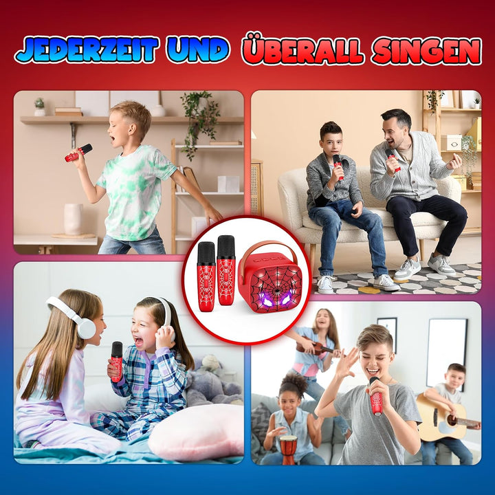 Braxel Geschenk Junge 3-12 Jahre, Karaoke Maschine Kinder mit 2 Kinder Mikrofon Bluetooth Spider Kin