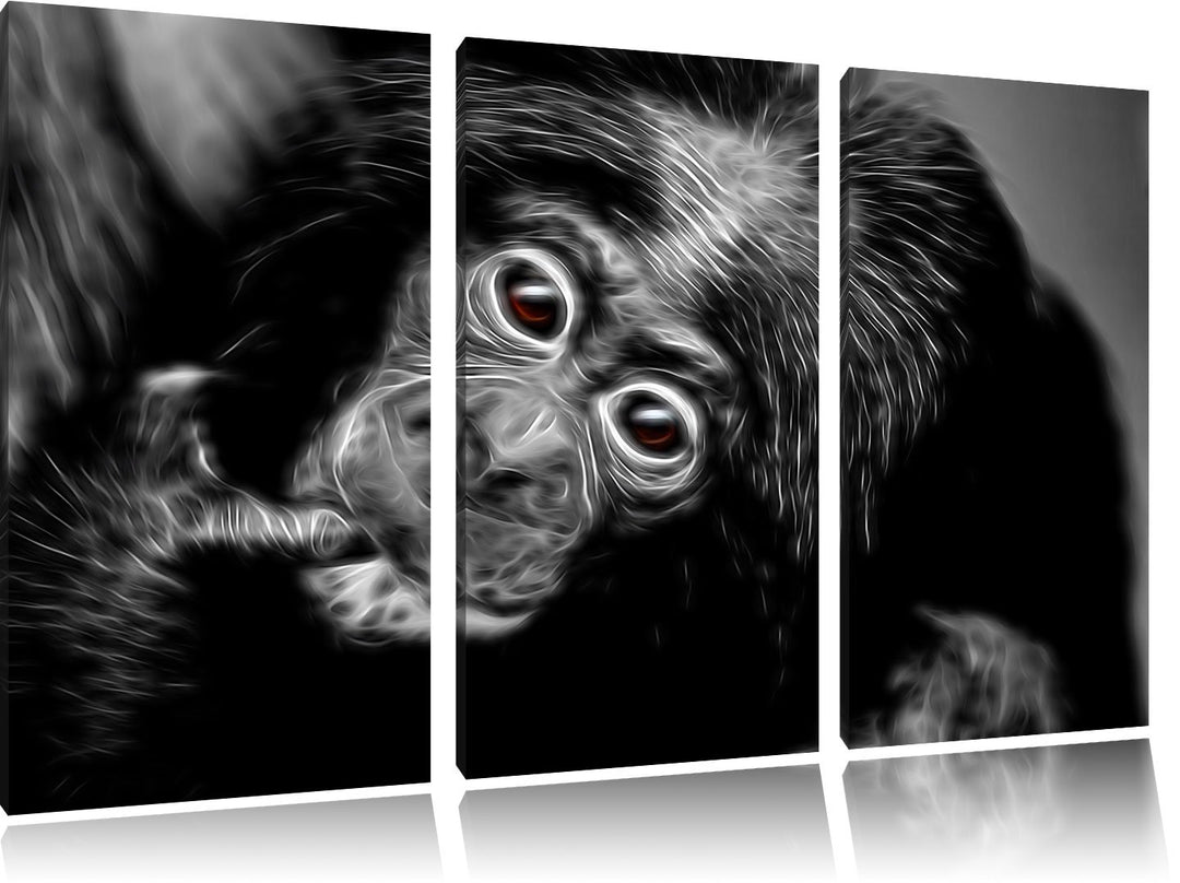 Dark süsses Orang-Utan-Junges schwarz/weiss Deluxe 3-Teiler Leinwandbild 120x80 Bild auf Leinwand, X