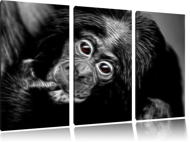 Dark süsses Orang-Utan-Junges schwarz/weiss Deluxe 3-Teiler Leinwandbild 120x80 Bild auf Leinwand, X