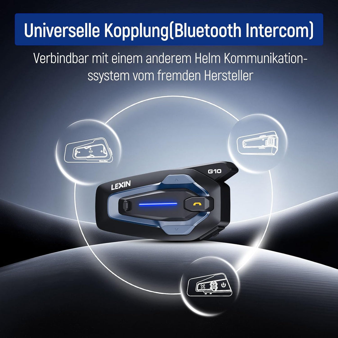 LEXIN G10 Motorrad Headset, 2 bis 8-Wege Konferenz Freisprecheinrichtung | Motorrad Kommunikationssy