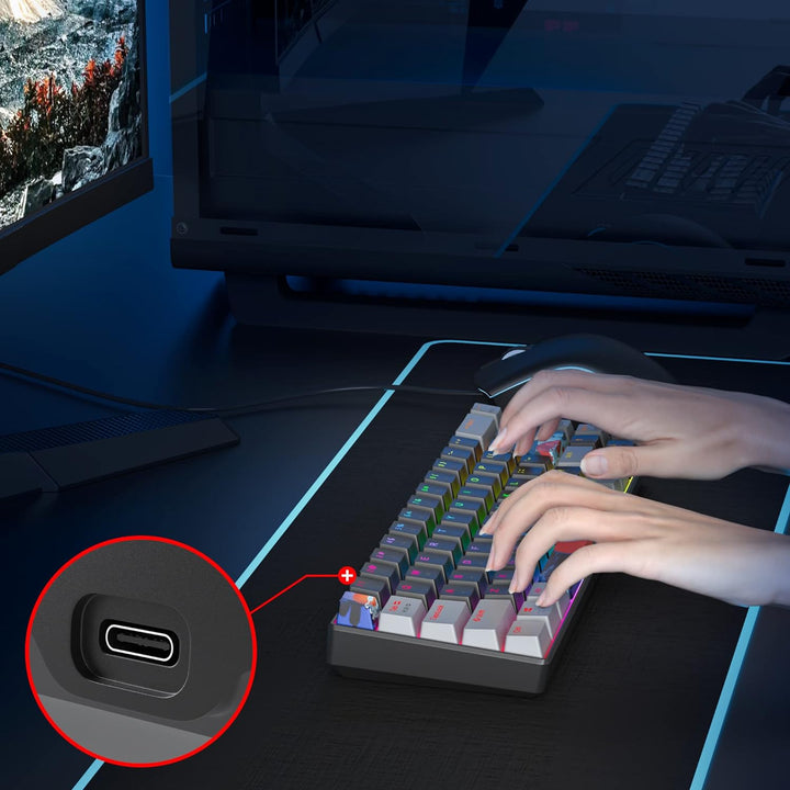 SOLIDEE Tragbare 65% mechanische Gaming-Tastatur,68 Tasten kompakte RGB LED-Hintergrundbeleuchtung,k