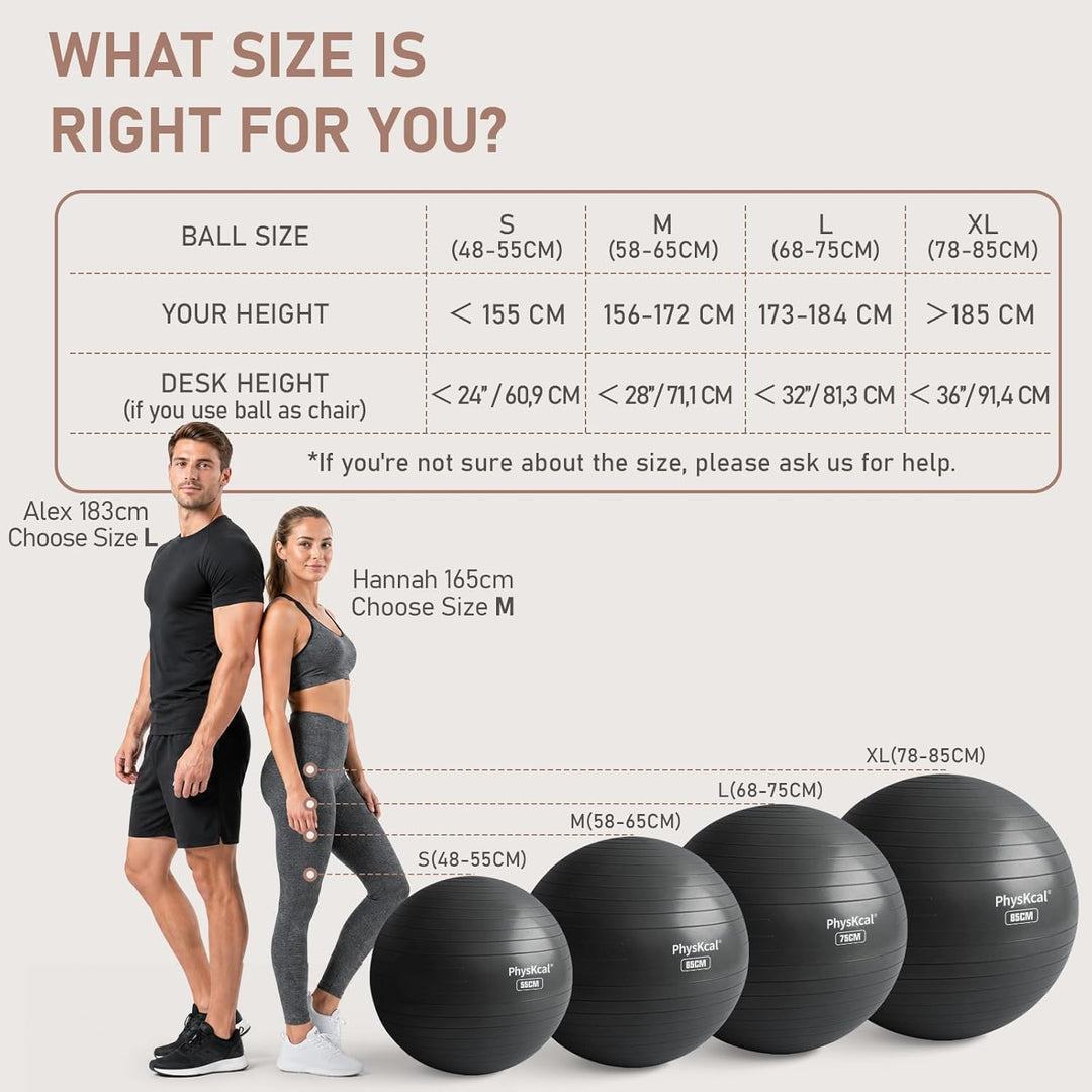 PhysKcal Gymnastikball und 23 cm Pilatesball Set, Anti Burst Gymnastikball, Anti-Rutsch-Sitzball, Ba