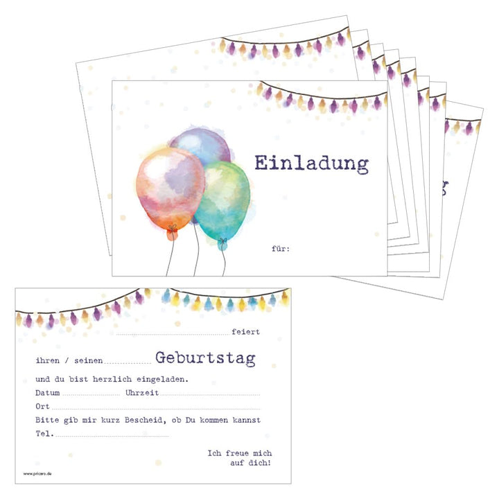 PRICARO Einladungskarten Kindergeburtstag, A6 Luftballon, 10 Stück, Luftballon