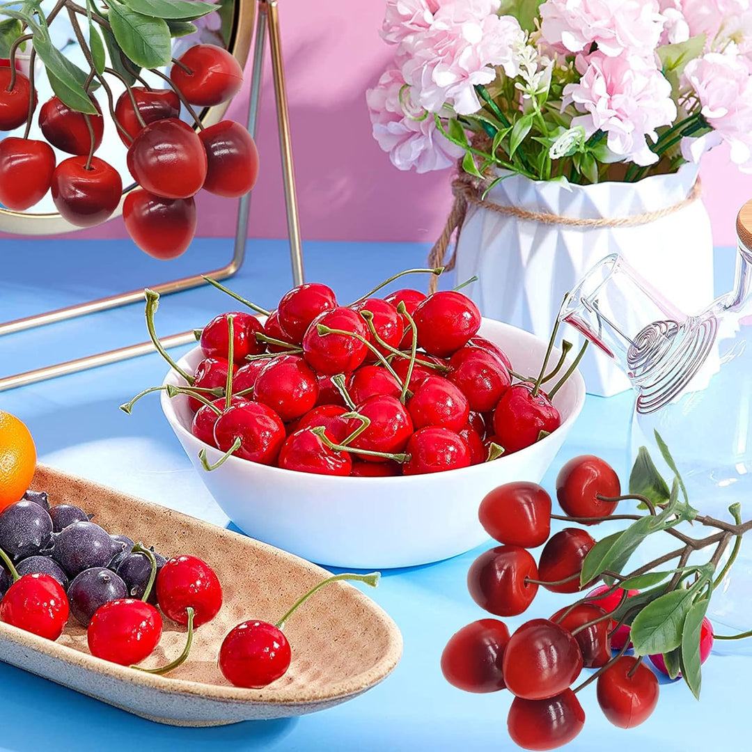 NA Woohome 50 Stück Künstliche Fruch Künstliche Erdbeere Künstliche Kirsche Deko Obst Lebensecht für