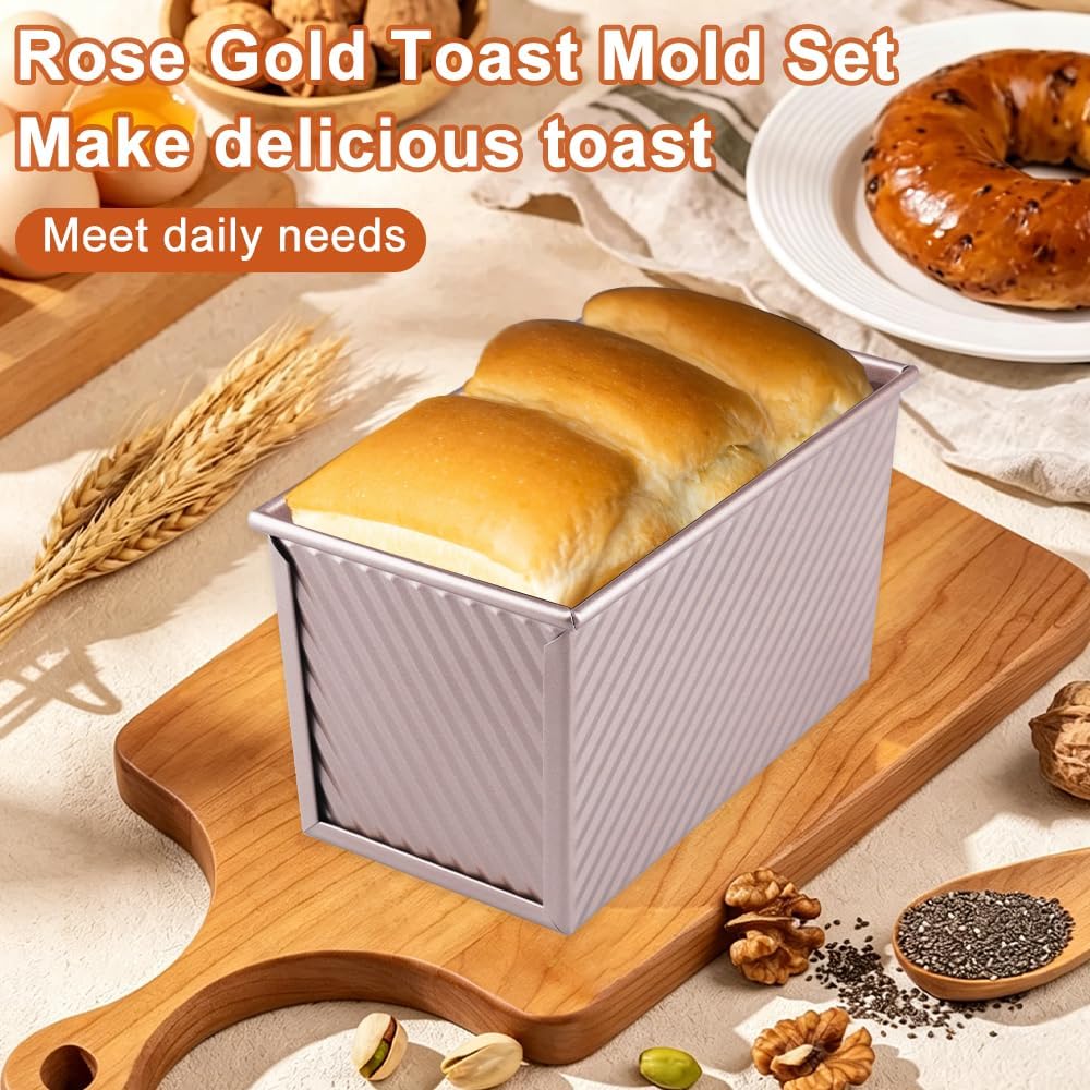 2 Stück Toastbrot Backform Mit Deckel 450g&230g Teig Antihaft Kastenform Mit Deckel,Roségold Wellen