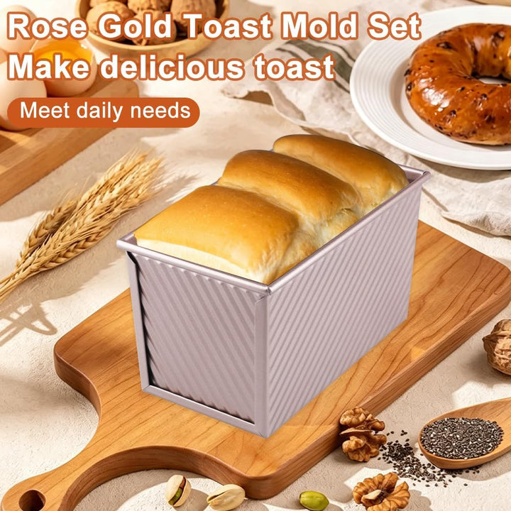 2 Stück Toastbrot Backform Mit Deckel 450g&230g Teig Antihaft Kastenform Mit Deckel,Roségold Wellen