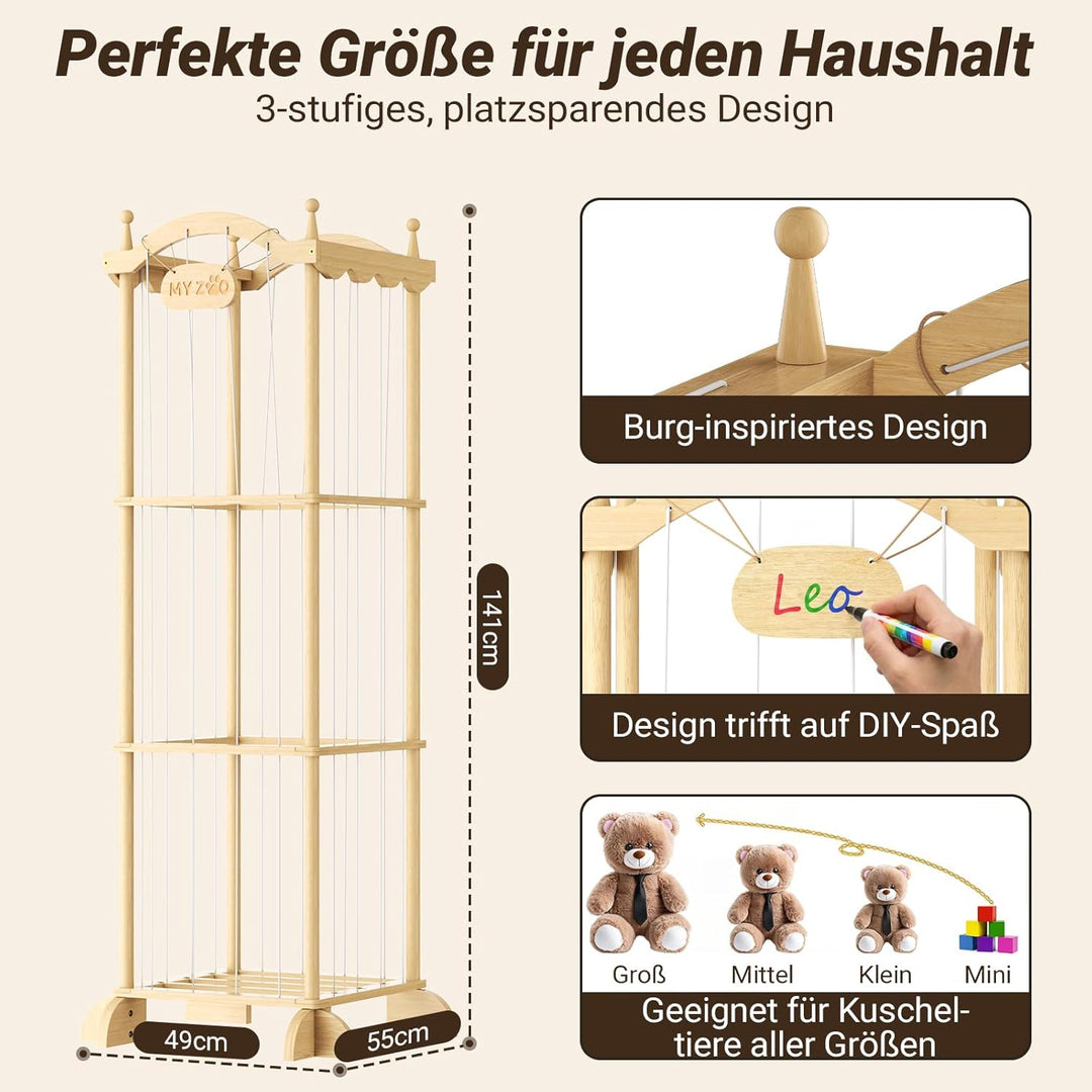 COSYLAND Holz Kuscheltier Aufbewahrung - Stofftier Aufbewahrung -Plüschtier Aufbewahrung für Kinderz