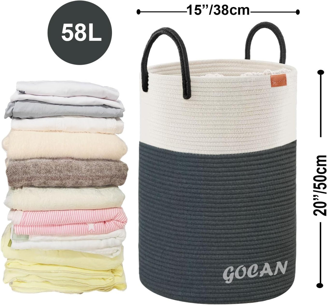 GOCAN grosse hohe robuste Wäsche Hamper Korb Gewebte Aufbewahrungskörbe für Kleidung Kissen Decke Sp
