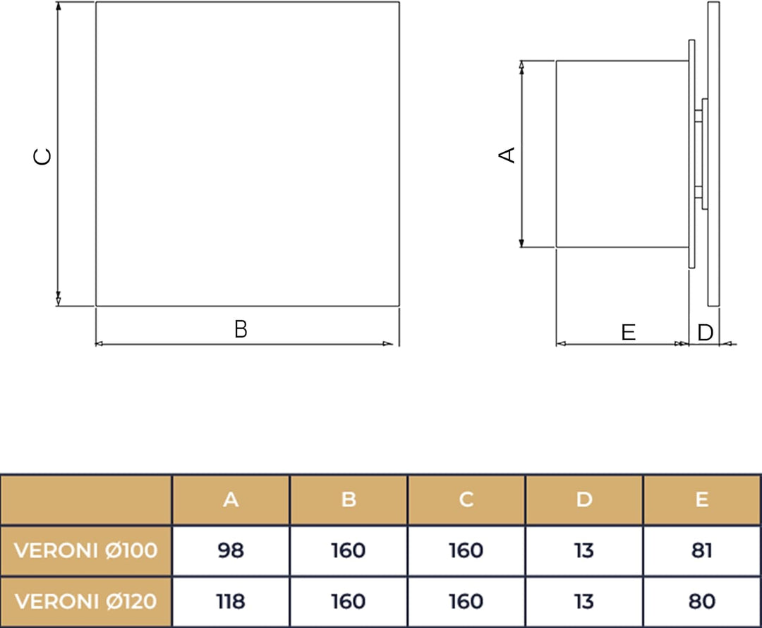 DOSPEL VERONI GLASS Badlüfter mit Feuchtigkeitssensor und Timer wc lüfter abluftventilator 100mm wei
