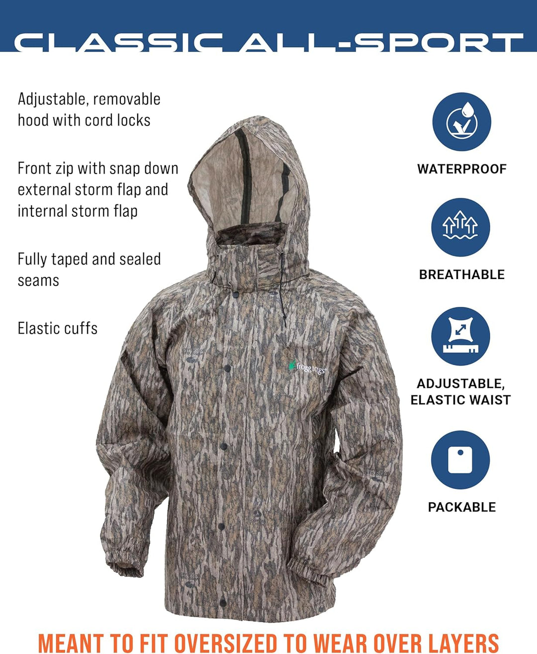 frogg toggs Herren Classic All-Sport Waterproof Breathable Rain Suit Regenjacke S Mossy Oak Bottomla
