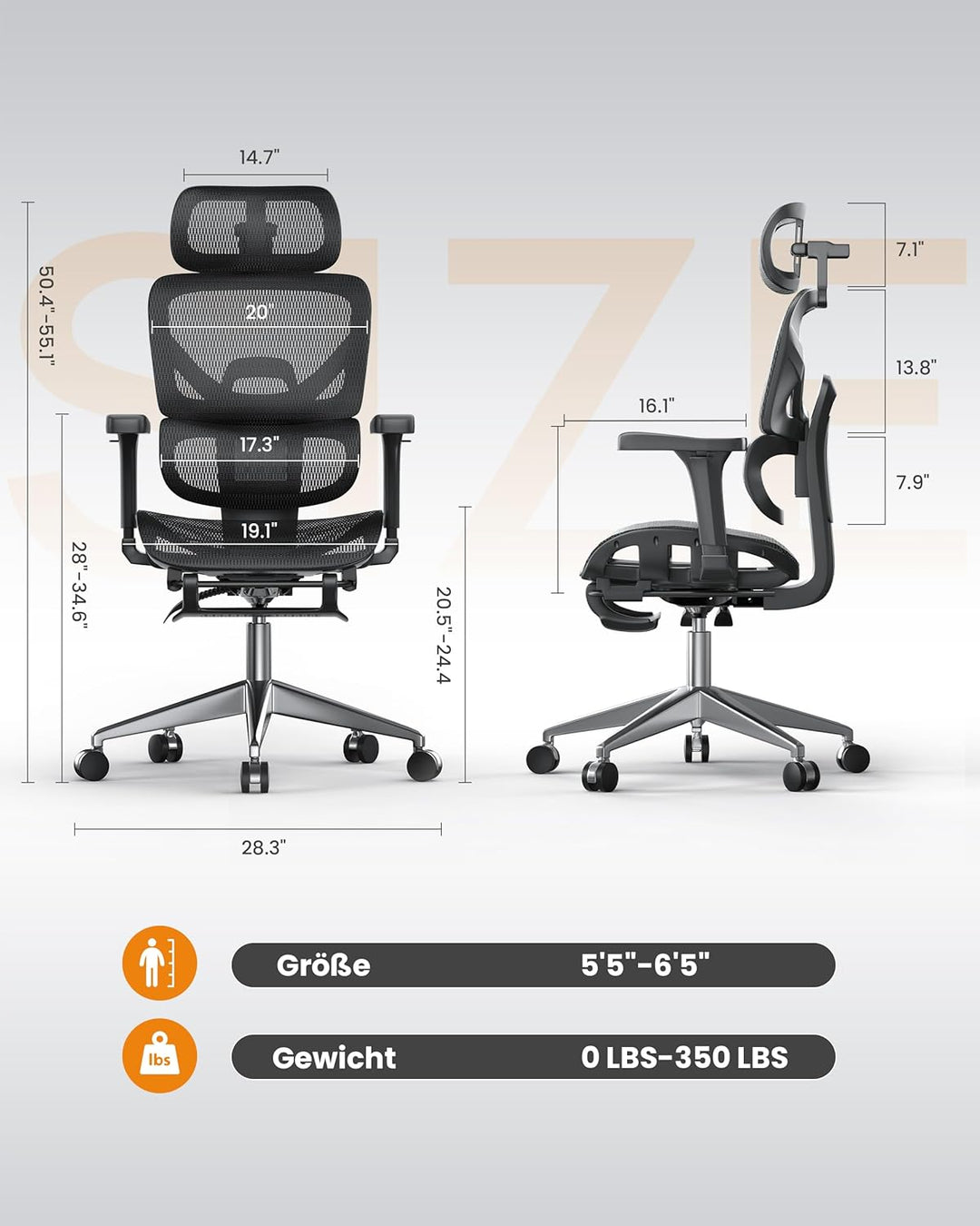naspaluro Bürostuhl Ergonomisch, Schreibtischstuhl mit hoher Rückenlehne aus Netzgewebe, Belastbarke