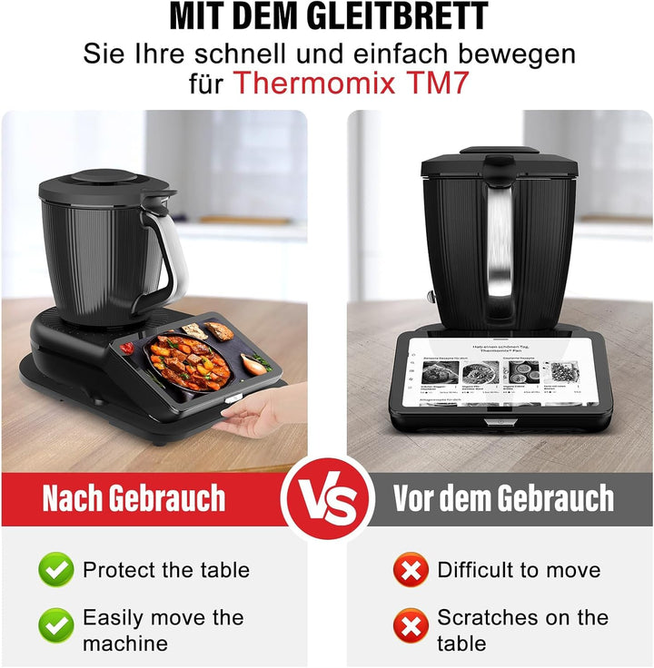Bambus Gleitbrett für Thermomix TM7, Rollbrett zum mühelosen Verschieben | Schützt die sensible Waag