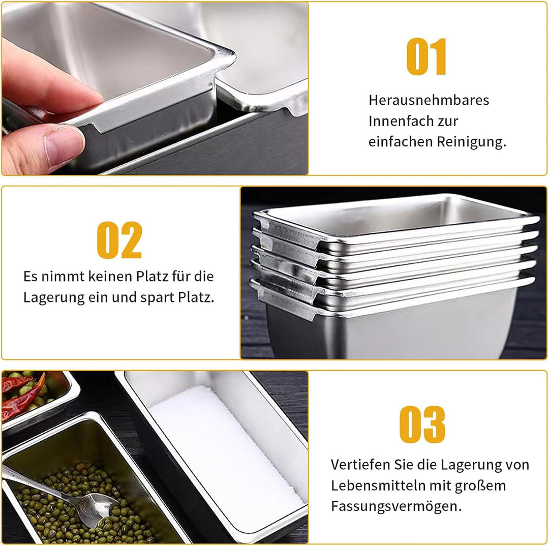 Zutatenbehälter Pizza, Edelstahl Gastronomie Zubehör, 4 Gitter Gewürzbox Beilagenbehälter, Barbehält