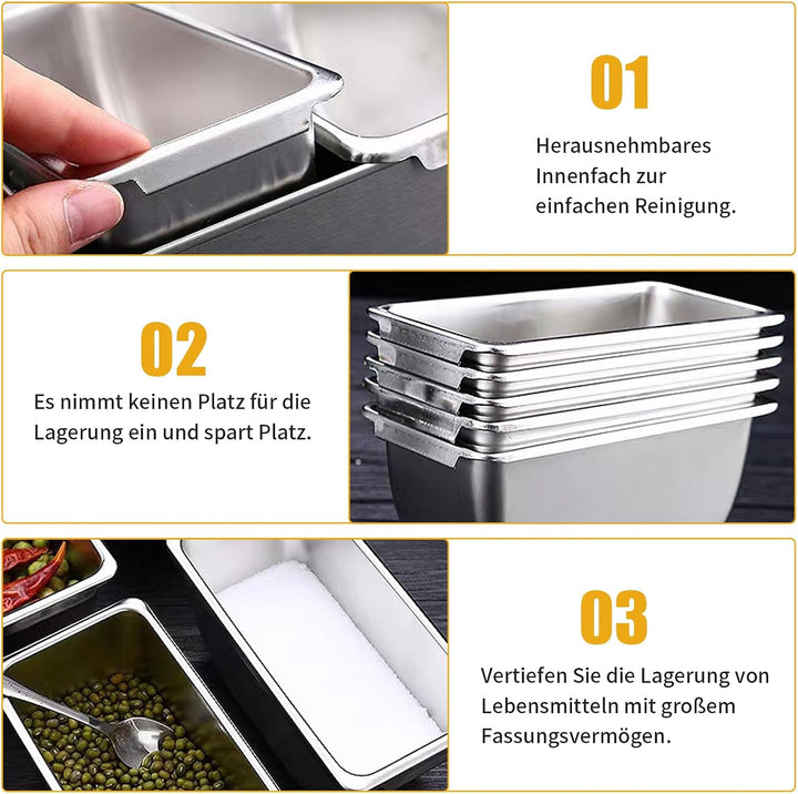 Zutatenbehälter Pizza, Edelstahl Gastronomie Zubehör, 4 Gitter Gewürzbox Beilagenbehälter, Barbehält