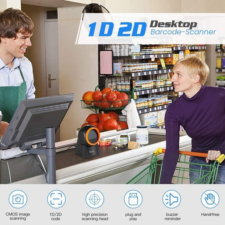 Eyoyo 1D 2D QR Desktop Barcode Scanner with Large Scan Window, Hands-Free Barcode Reader with QR Scr