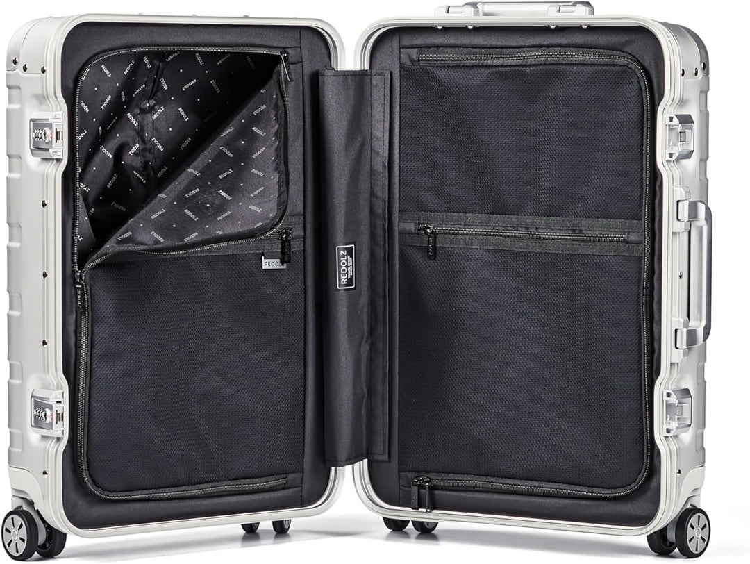 REDOLZ Pro Aluminium Handgepäck Koffer 55x37x23 cm Kabinenkoffer Hartschale 4 Rollen Spinner Trolley