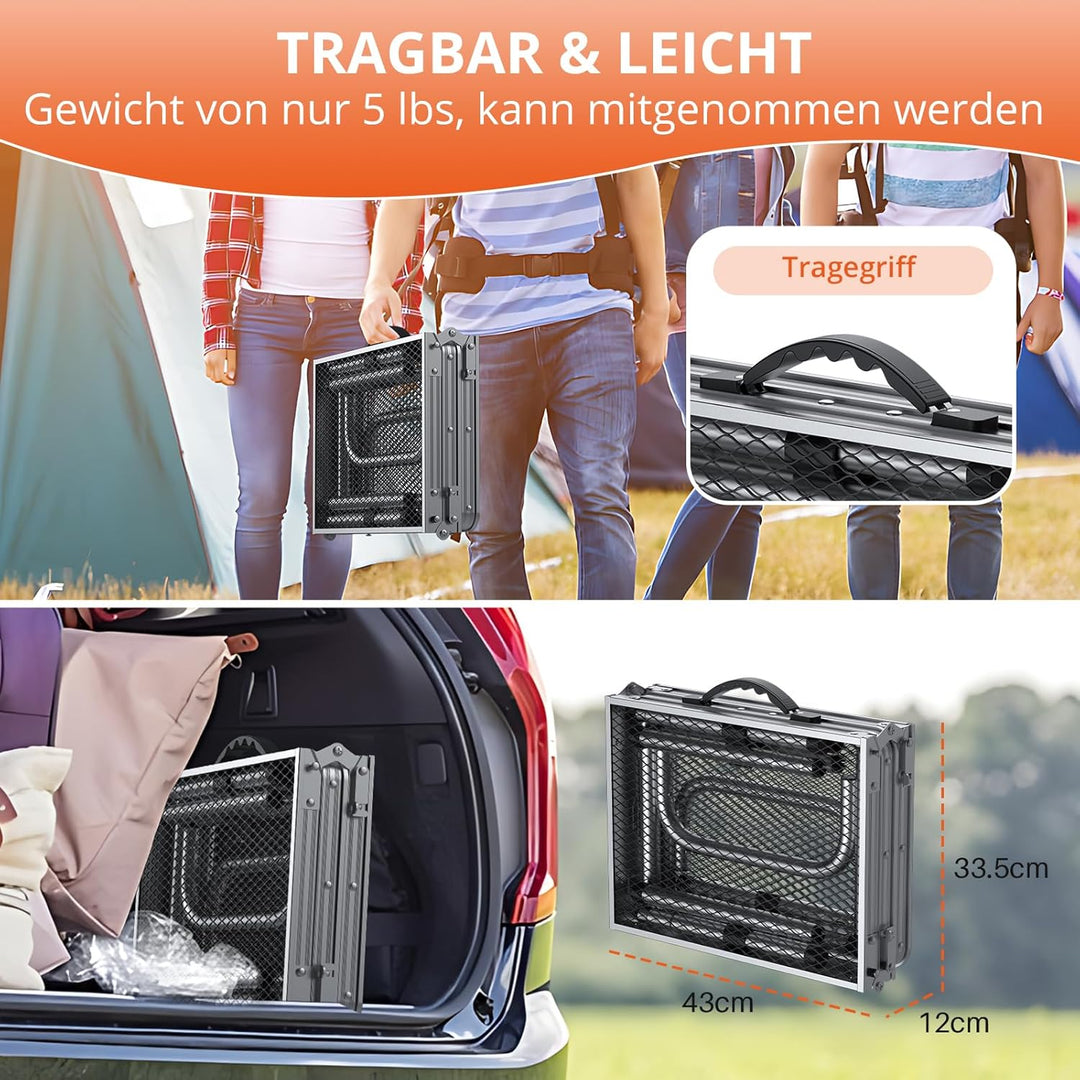 FUNYKICH Tragbarer Grilltisch 87 x 40cm,Campingtisch Klappbar mit 3 Höhen Verstellbarer(26/48/70cm)