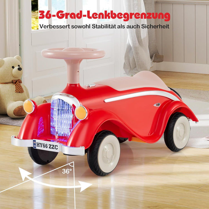 GOPLUS Kinder Rutschauto, Retro Classic Schiebeauto, Kinder Rutschfahrzeug mit Lenkrad, Hupe, LED-Sc