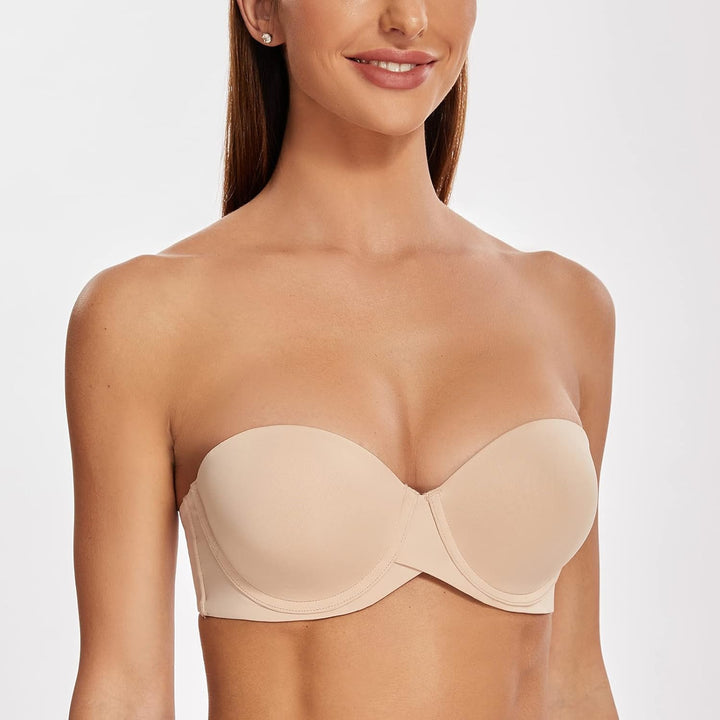 MELENECA Damen Push-Up Trägerlos BH - Bügel BH mit geformte Cups 70C Beige, 70C Beige