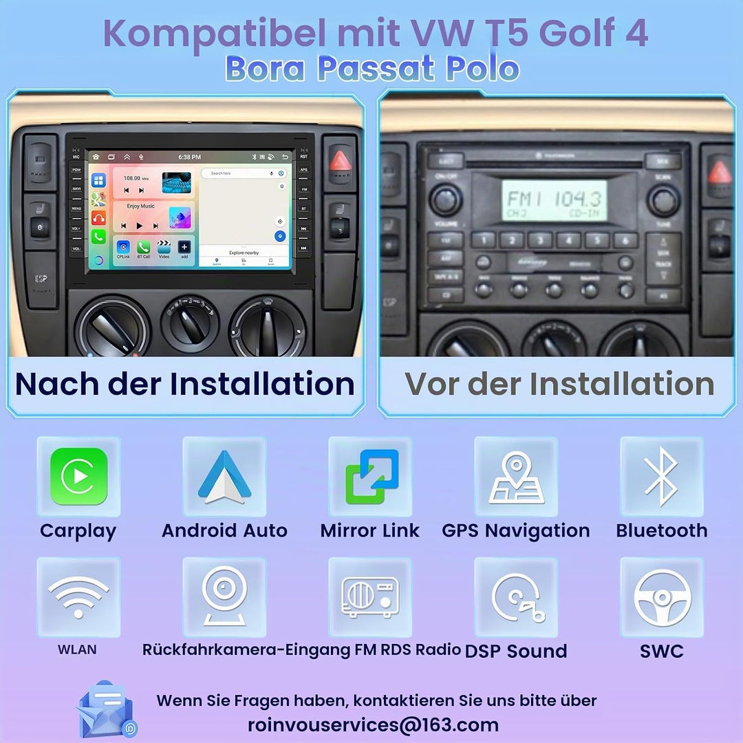 [8Cores 4G+64G] Hikity Android 15 Autoradio für VW Golf 4 T5 Polo Passat 7Zoll Touch Display Auto Ra