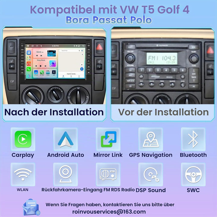 [8Cores 4G+64G] Hikity Android 15 Autoradio für VW Golf 4 T5 Polo Passat 7Zoll Touch Display Auto Ra
