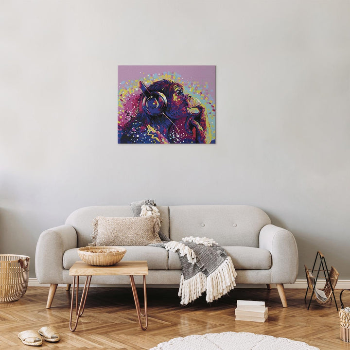 murando - Malen nach Zahlen DJ Schimpanse Tier Musik Music bunt 50x40 cm Malset mit Holzrahmen auf L