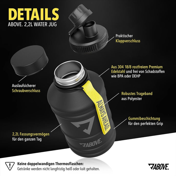 ABOVE. Trinkflasche Edelstahl 1.3L oder 2.2L I Gratis Klappverschluss I BPA-FREI Water Jug I Trinkfl