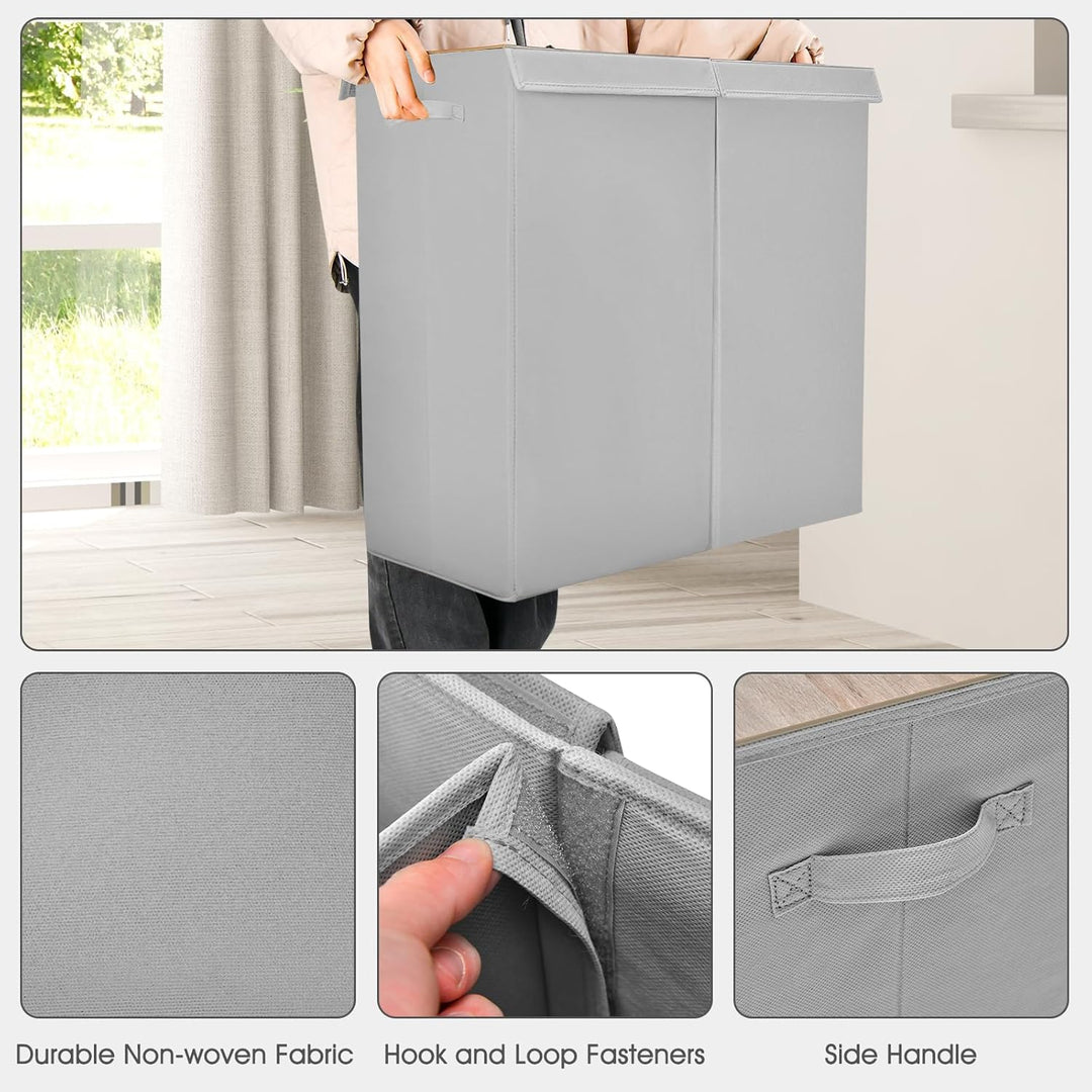 GIANTEX Wäschekorb 115 L mit 2 Fächern, Wäschesammler Wäschebox mit Deckel & Griff, Wäschesortierer