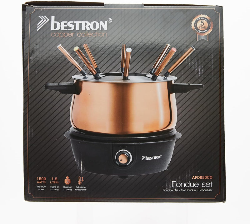 Bestron elektrische Fondue Set für bis zu 8 Personen, mit 8x Fonduegabeln & stufenlosen Thermostat,