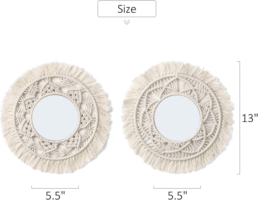 Mkouo 2er Set Hängender Wandspiegel mit Makramee-Rund Decorative Spiegel Wanddeko Klein Boho Style f