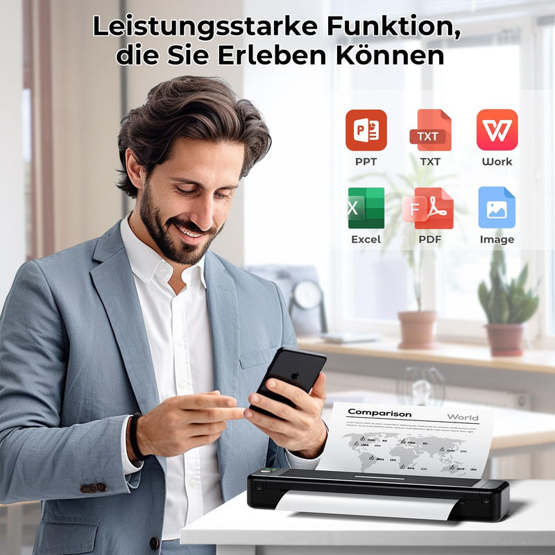 ASprink Mobiler Drucker A4 für Unterwegs, P831 Bluetooth Drucker Klein für US Letter/A4/B5/A5, Druck