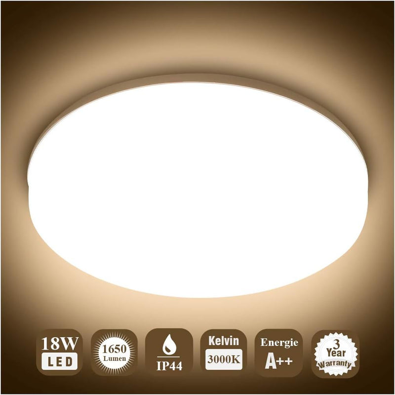 Öuesen 18W Wasserdichte LED-Lampe Decke Moderne dünne Runde LED bündige Deckenleuchte 1650lm Warmwei