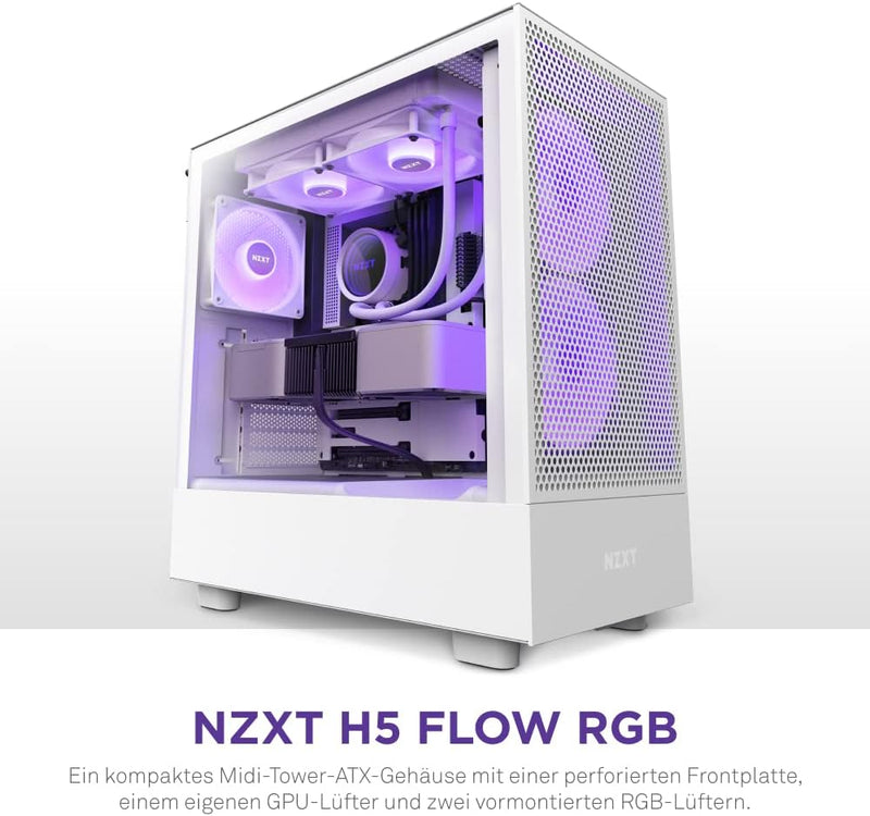 NZXT H5 Flow RGB - CC-H51FW-R1 - ATX Mid-Tower Gaming PC-Gehäuse - USB-C Port - Mesh Front- & Temper