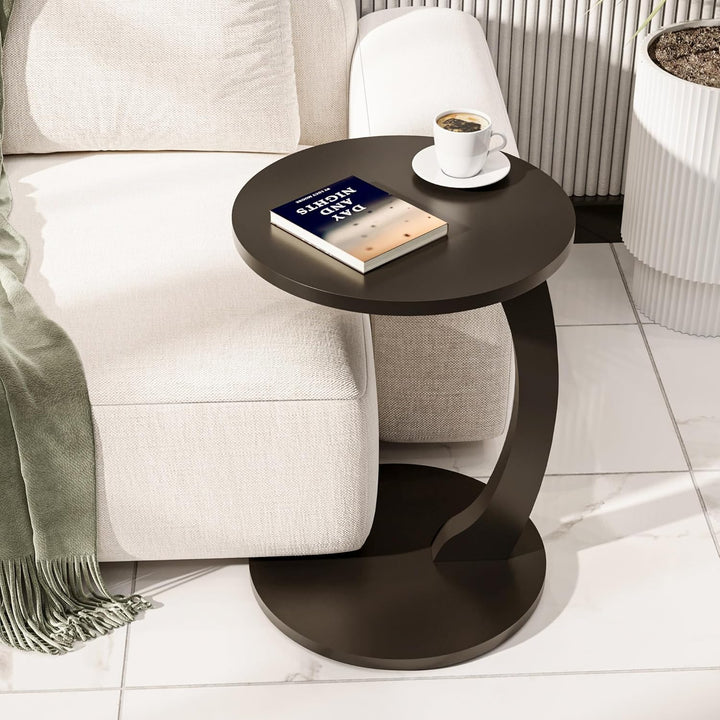 Tubibu C Form Kleiner Beistelltisch, Runder Tisch als Ablagefläche für Couch und Sofa mit Rollen, Ro