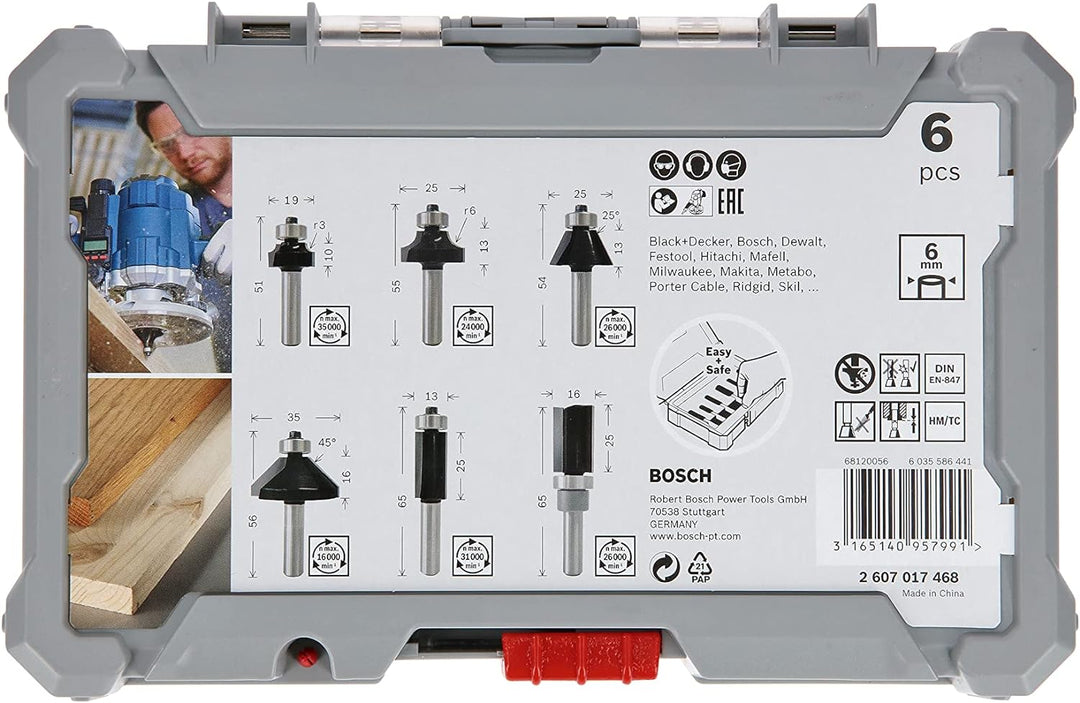 Bosch Professional 6tlg. Rand- und Kantenfräser Set (für Holz, für Oberfräsen mit 6 mm Schaft) 6 tlg