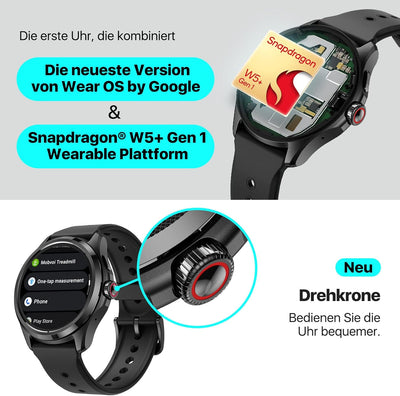 Ticwatch Pro 5 Android Smartwatch für Männer Snapdragon W5+ Gen 1 Wear OS 80 Stunden Lange Akkulaufz