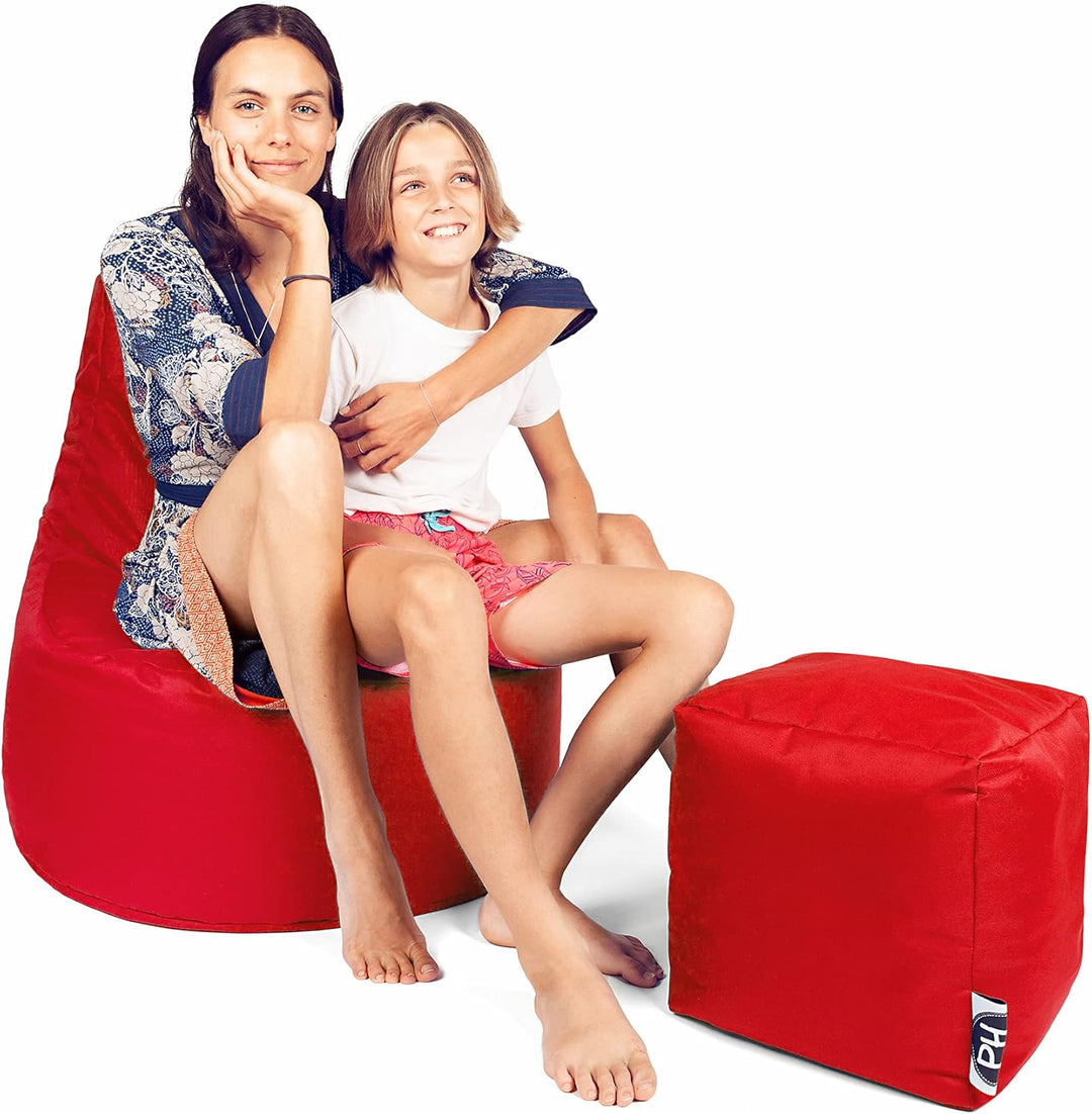 PATCH HOME Gamer Kissen Lounge Kissen Sitzsack Sessel Sitzkissen Bean Bag + Würfel/Hocker mit Reissv