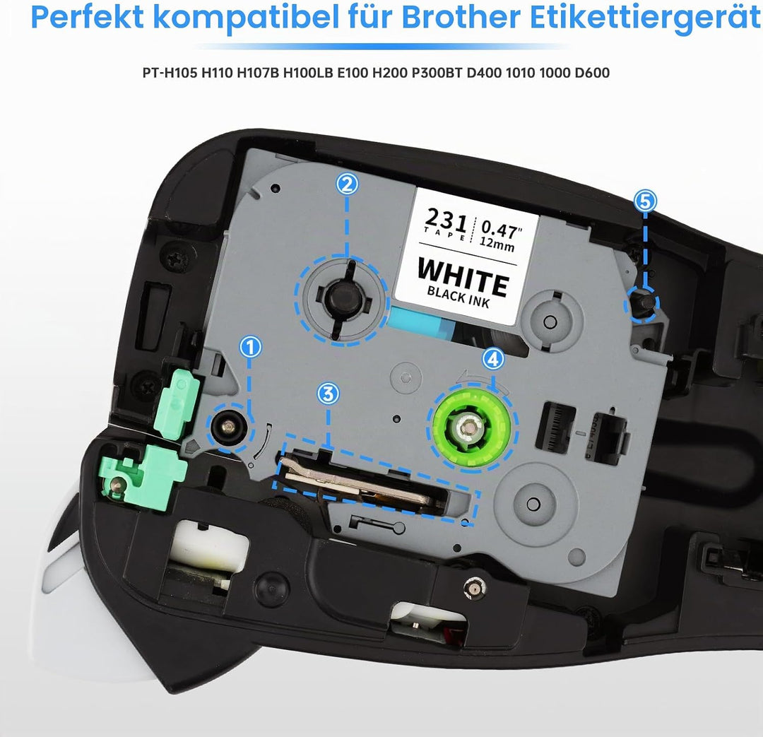 UniPlus 20x Kompatibel Tze231 TZe-231 für Brother P-touch Tz231 Tzc231 12mm Bänder Laminated Schwarz