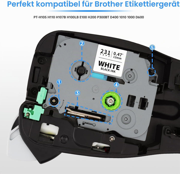 UniPlus 20x Kompatibel Tze231 TZe-231 für Brother P-touch Tz231 Tzc231 12mm Bänder Laminated Schwarz