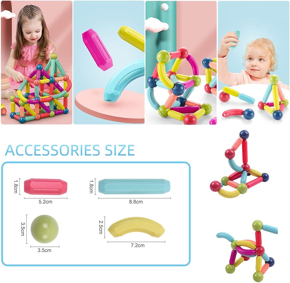 ROUSKY Magnetische Spielzeugbausteine Set,Magnet Building Sticks Set, Bausteine Fliesen, STEM Stapel