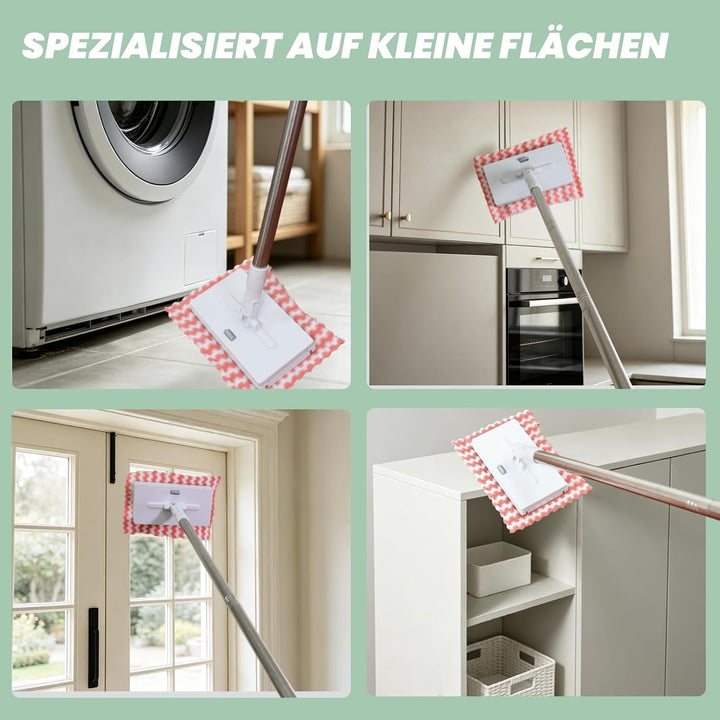 Wischmopp Mini Mopp mit Druck Klemm System, Mini Mop mit Automatischem Tuchwechsel, Bodenwischer Set