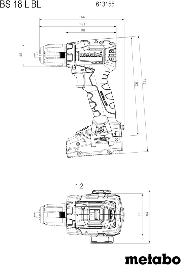 metabo Akku-Bohrschrauber BS 18 L BL, 18V Brushless Bohrer & Schrauber | Inkl. 2x 2,0Ah Li-Power Akk
