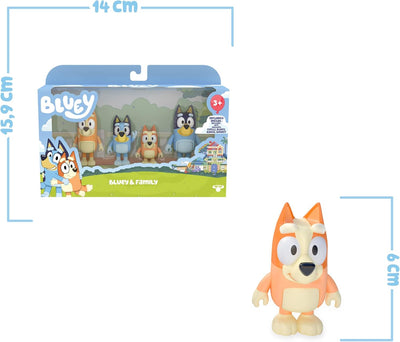 BlueY Family Pack, Set mit 4 beweglichen Figuren, Bingo, Mama Chilli und Papa Bandit, wie im Fernseh