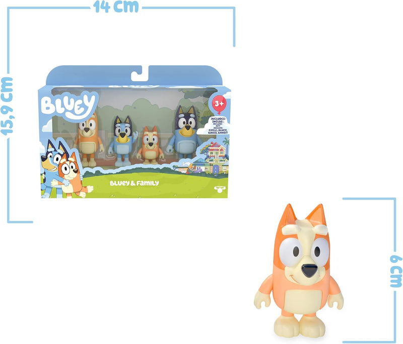 BlueY Family Pack, Set mit 4 beweglichen Figuren, Bingo, Mama Chilli und Papa Bandit, wie im Fernseh