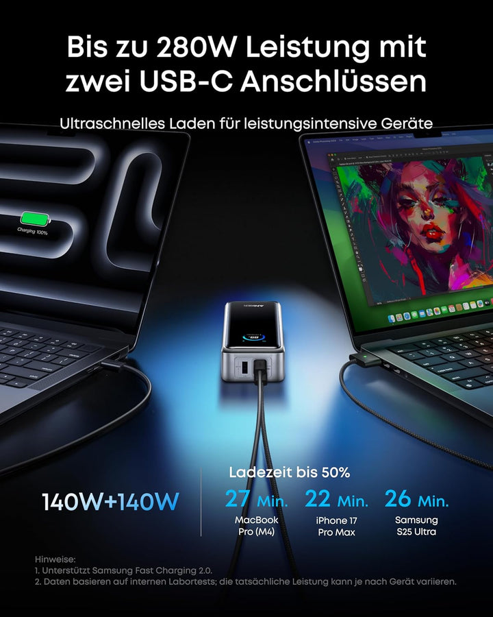 Anker Prime Powerbank, 26250mAh, tragbares Ladegerät mit 3 Ports und 300W Ausgang, bidirektionales L